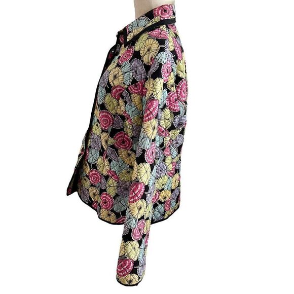 Vintage SilkLand Umbrella Print Silk Quilted Jacket w/ Clear Seed Beads XL - Picture 3 of 7